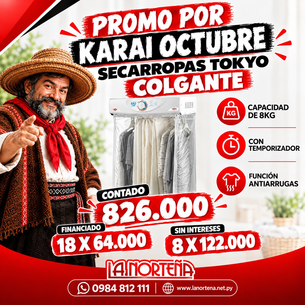 👕✨ ¡Olvidate de la ropa húmeda y de las arrugas! Llevá tu SECARROPAS TOKYO COLGANTE de 8 kg y hacé tu día a día mucho más fácil.