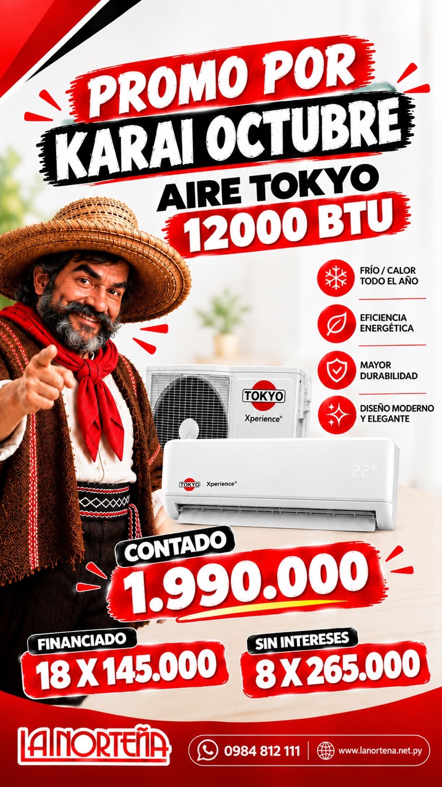 AIRE ACOND. 12000 BTU TOKYO SPLIT XPERIENCE  C/CONTROL a 1.990.000